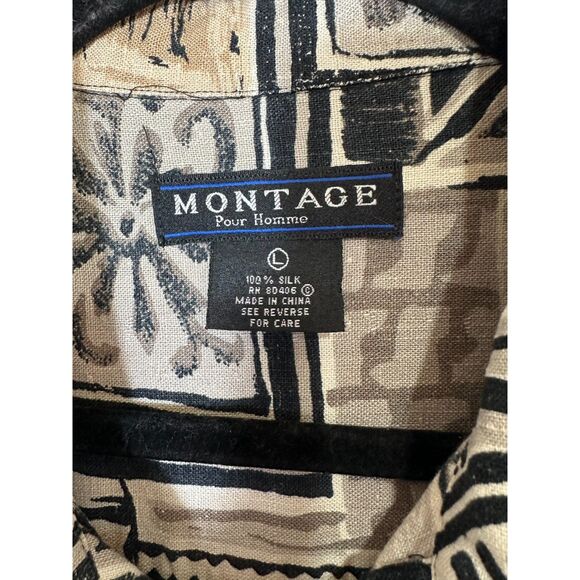 Montage Pour Homme Men's 100% Silk Camp Hawaiian Tropical Button Down Shirt SZ L - Picture 2 of 3